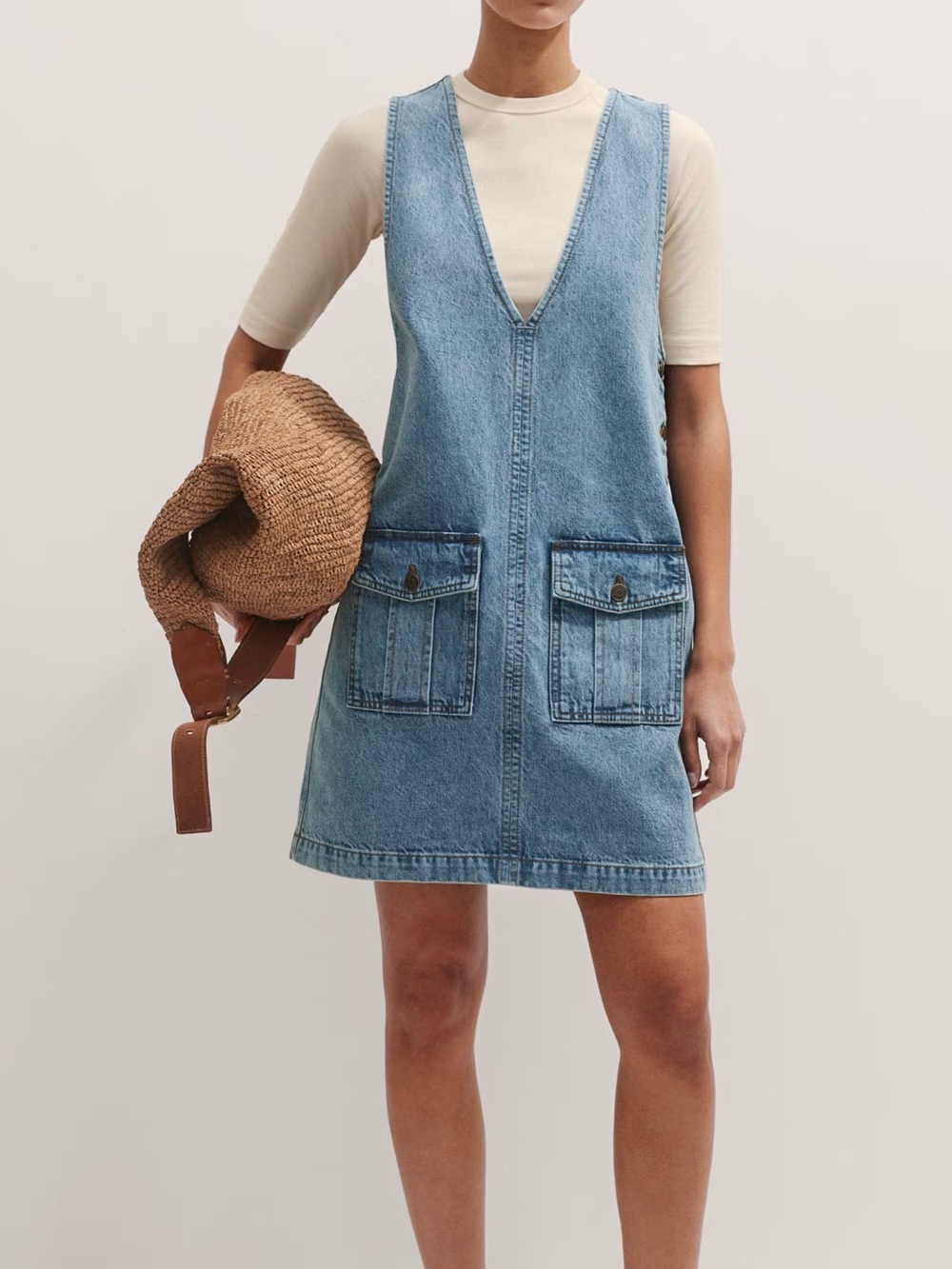 ME+EM Light Blue Denim Pinafore Dress - Picture 2 of 15